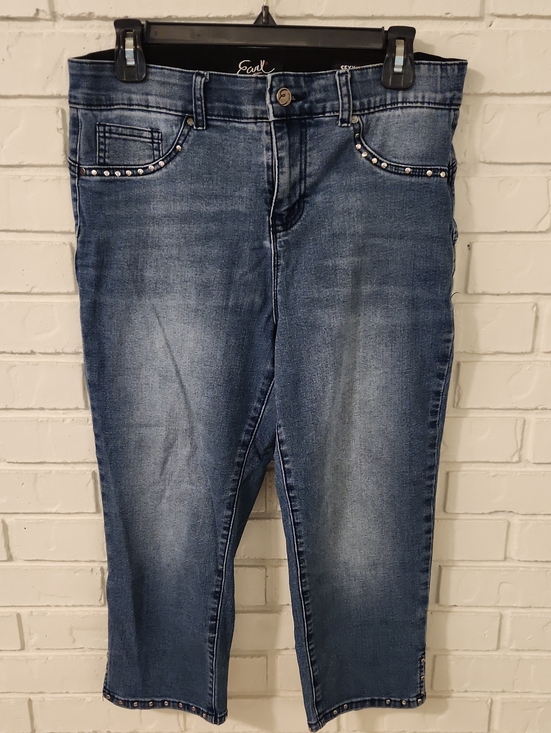 Earl Jeans Denim - Earl Capri Jeans Blue Cropped Denim with Stud Trim
